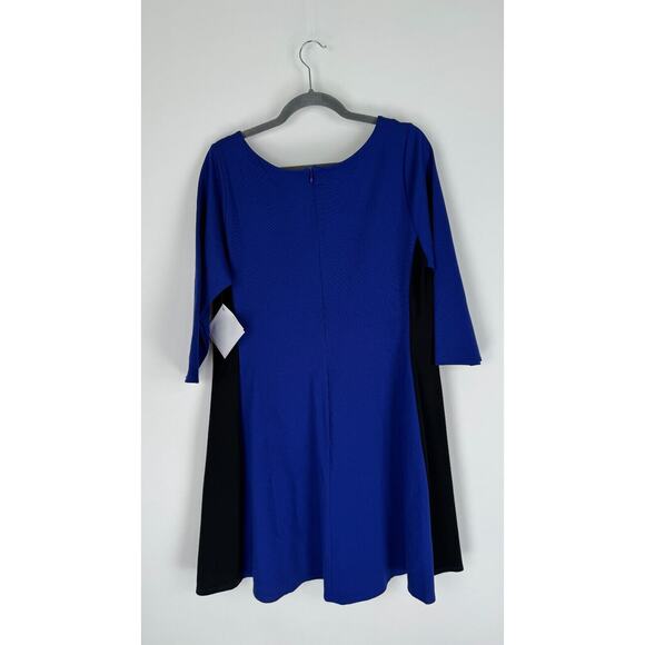 Rebel Wilson Womens Blue Black Colorblock 3/4 Sleeve Dress V Neck Size 1X NWT - Picture 2 of 11
